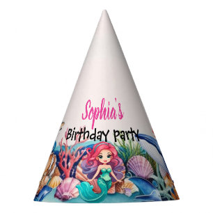 whimsical mermaid rainbow ocean birthday party hat