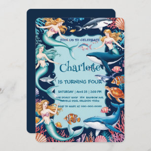  whimsical mermaid rainbow sea birthday party  invitation