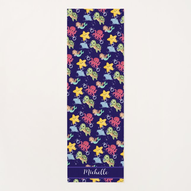 Whimsical mermaid rainbow sea birthday party  yoga mat (Front)