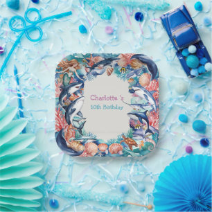 whimsical mermaid shark whale fish birthday party paper plate