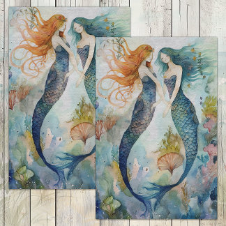 WHIMSICAL MERMAID SISTERS DECOUPAGE TISSUE PAPER