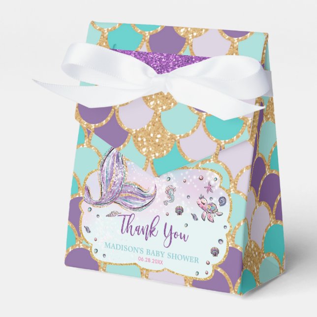 Whimsical Mermaid Tail Baby Shower Girl Thank You Favour Box (Front Side)