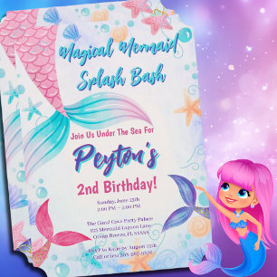 Whimsical Mermaid Tail Birthday Pastel Invitation