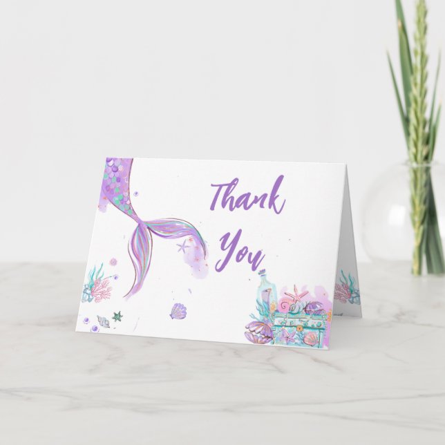 Whimsical Mermaid Tail Under the Sea Thank You Card (Front)