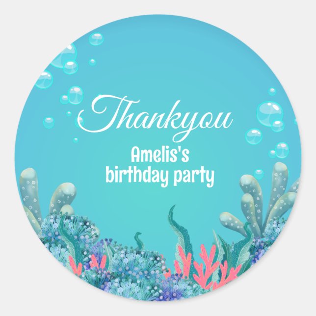 Whimsical Mermaid Under the Sea Birthday Classic Round Sticker (Front)
