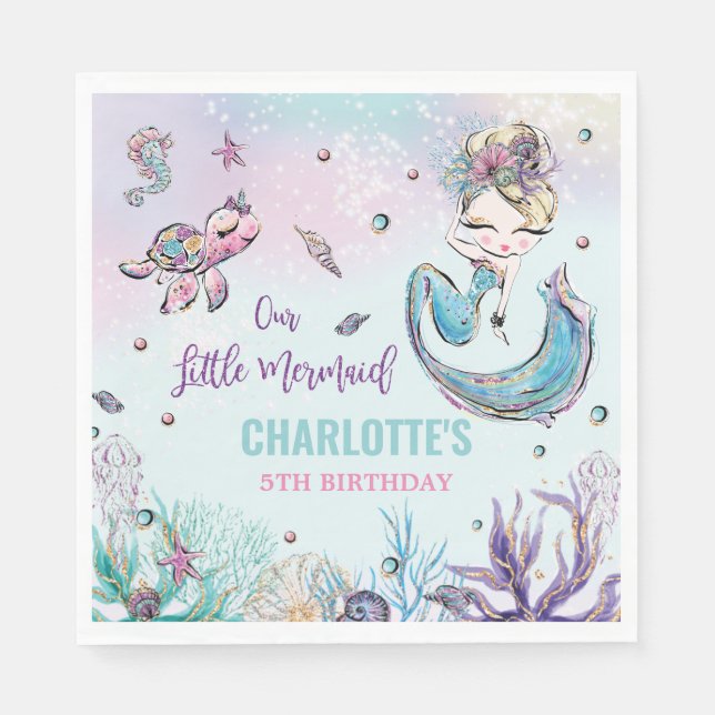 Whimsical Mermaid Under the Sea Birthday Party Napkin (Front)