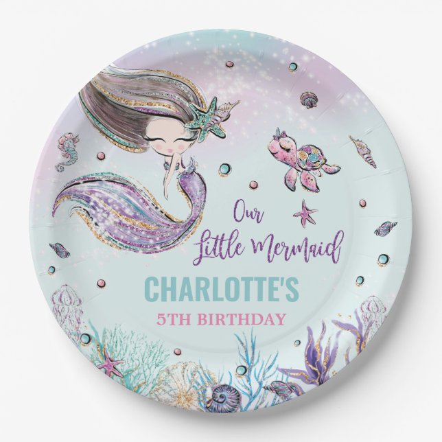 Whimsical Mermaid Under the Sea Birthday Party Paper Plate (Front)