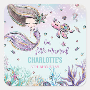Whimsical Mermaid Under the Sea Birthday Party Square Sticker