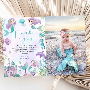 Whimsical Mermaid Under the Sea Birthday Photo Thank You Card