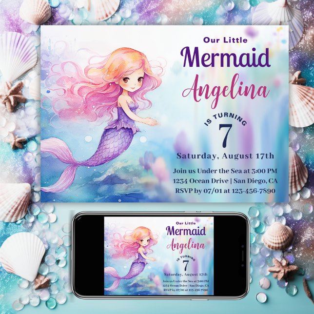 Whimsical Mermaid Under the Sea Ocean Birthday Invitation (Whimsical Mermaid Under the Sea Ocean Birthday Invitation)