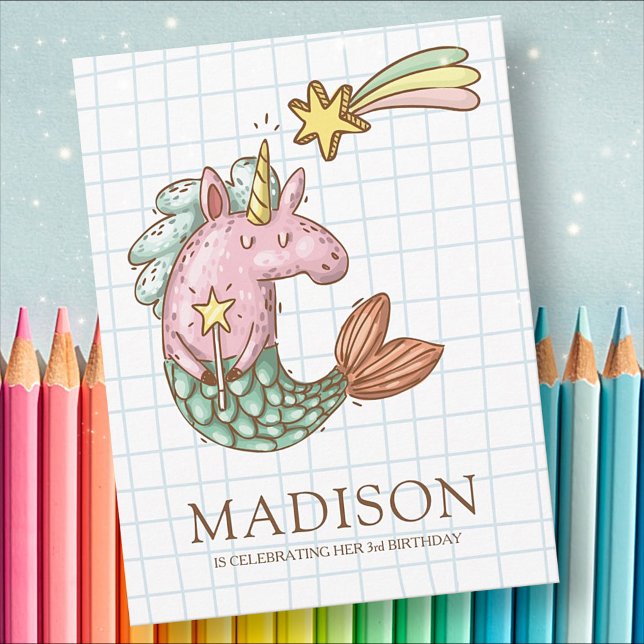 Whimsical Mermaid Unicorn Birthday Invitation (Creator Uploaded)