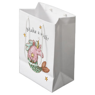 Whimsical Mermaid Unicorn Make a Wish Birthday Medium Gift Bag