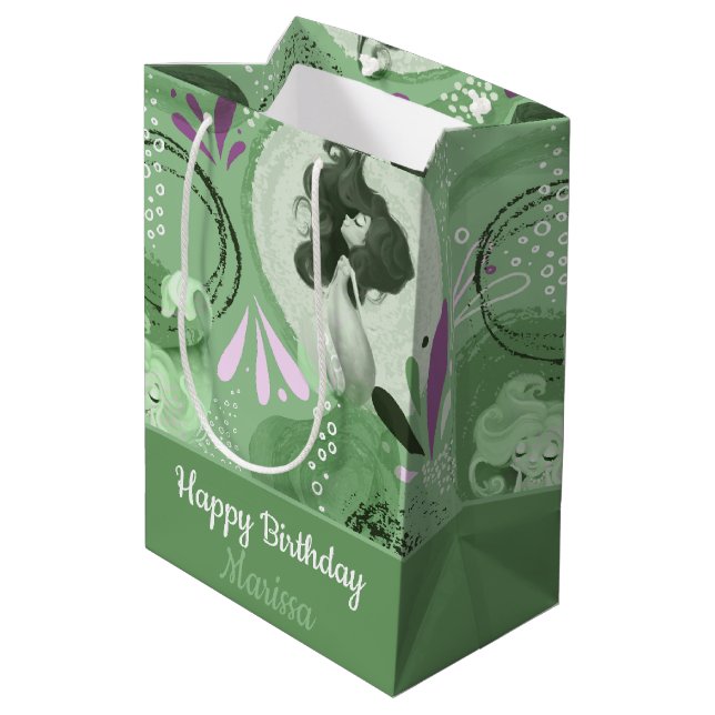 Whimsical Mermaids Green Abstract Medium Gift Bag (Back Angled)