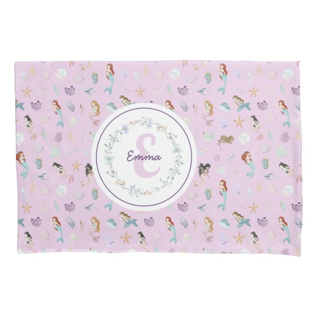 Whimsical Mermaids Monogram Pillowcase (Front)