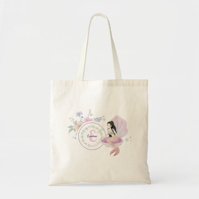 Whimsical Mermaids Monogram Tote Bag (Front)