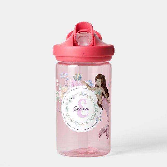 Whimsical Mermaids Monogram Water Bottle (Front)