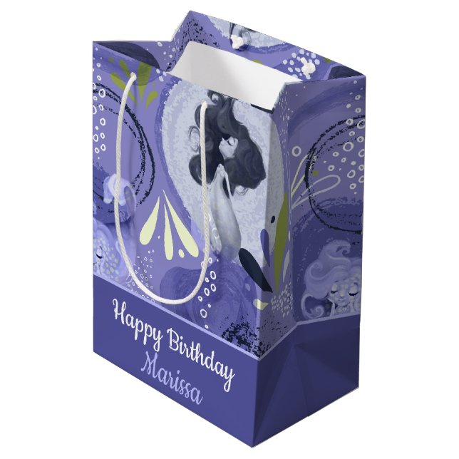 Whimsical Mermaids Purple Abstract Medium Gift Bag (Back Angled)