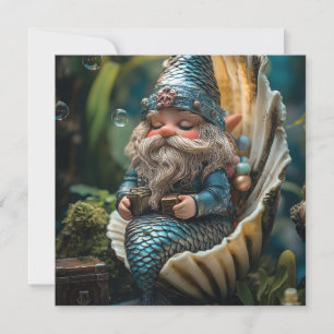 Whimsical Merman Gnome Figurine in Seashell - Unde Holiday Card