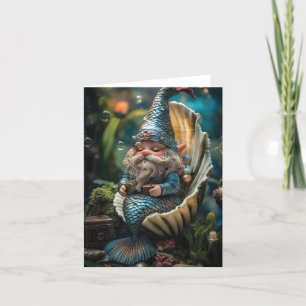 Whimsical Merman Gnome Figurine in Seashell - Unde Holiday Card