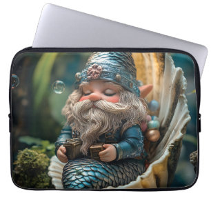 Whimsical Merman Gnome Figurine in Seashell - Unde Laptop Sleeve