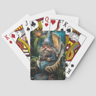 Whimsical Merman Gnome Figurine in Seashell - Unde Playing Cards