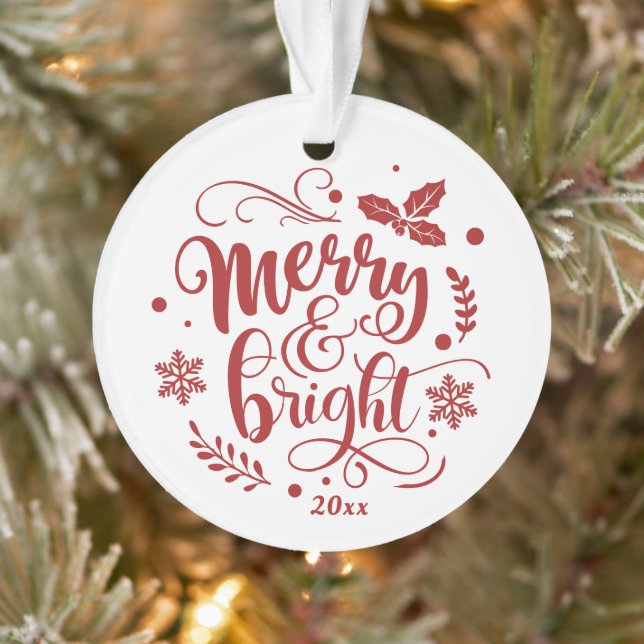 Whimsical Merry and Bright Festive Holiday Photo Ornament (Tree)
