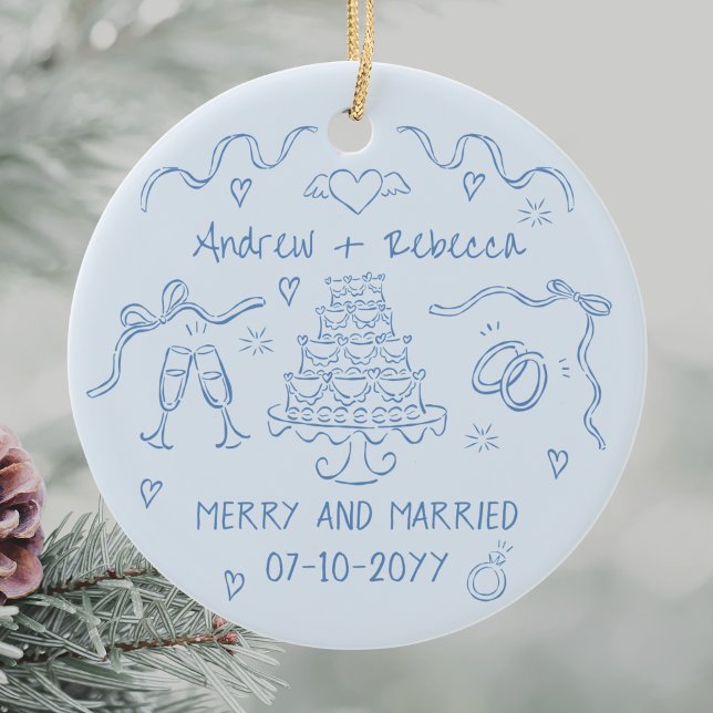 Whimsical merry and married handdrawn bow doodle ceramic tree decoration (Creator Uploaded)