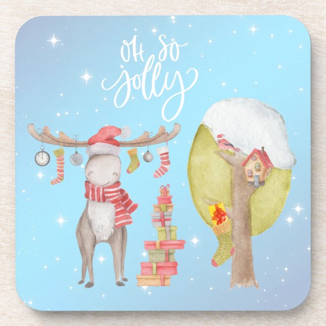 Whimsical Merry Chris Moose - Oh So Jolly   Coaster (Front)