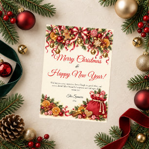 Whimsical Merry Christmas Happy New Year Holiday Card