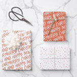 Whimsical Merry Christmas Happy New Year  Wrapping Wrapping Paper Sheet<br><div class="desc">Featuring styled typography that says "merry christmas and happy new year" and a snowfall pattern in a cheery red.</div>