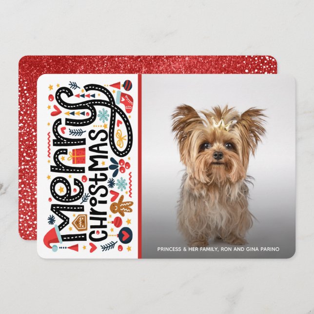 Whimsical Merry Christmas Photo Holiday Card (Front/Back)
