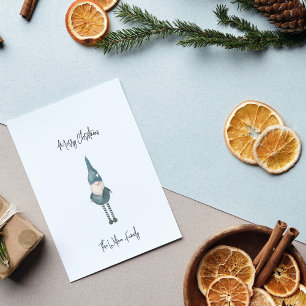 Whimsical Merry Christmas Scandinavian Blue Gnome Holiday Card
