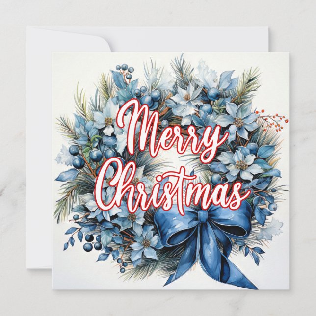 Whimsical Merry Christmas Wreath Holiday Card (Front)