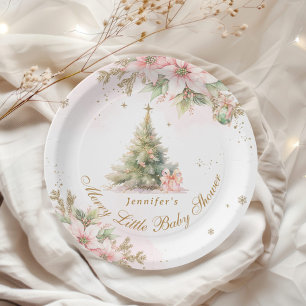 Whimsical Merry Little Baby shower Pink gold Paper Plate
