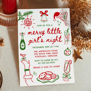 Whimsical Merry Little Girl's Night Christmas Invitation