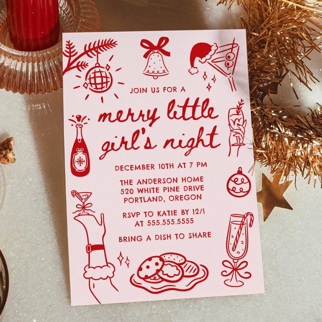 Whimsical Merry Little Girl's Night Christmas Invitation (Creator Uploaded)