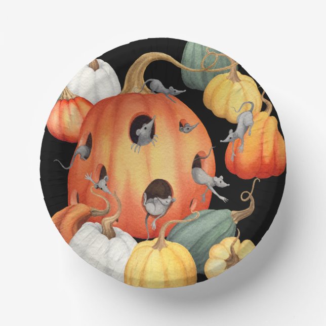 Whimsical Mice and Pumpkins Halloween Paper Plate (Front)