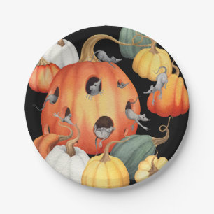 Whimsical Mice and Pumpkins Halloween Paper Plate