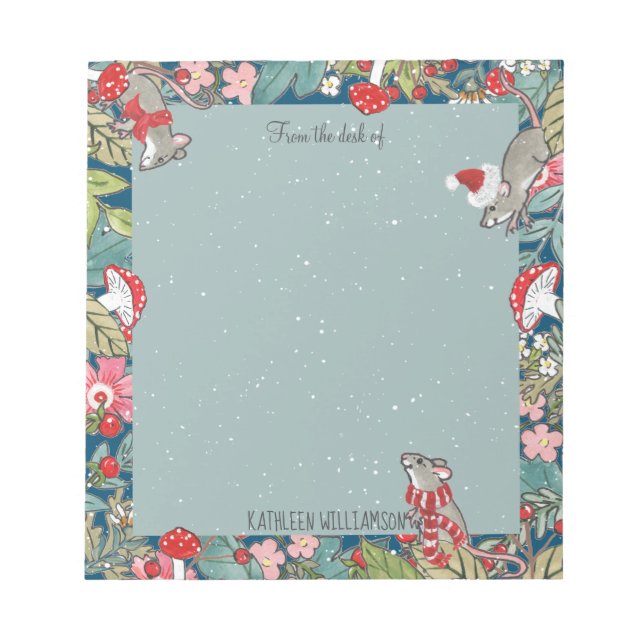 Whimsical Mice Mouse Mushroom Woodland Christmas Notepad (Front)