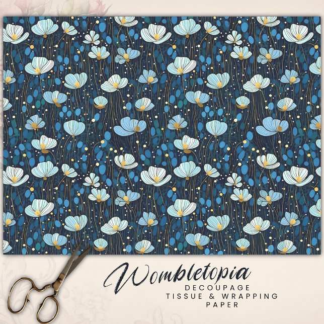 Whimsical Midnight Blue Poppy Decoupage Tissue Paper (Creator Uploaded)