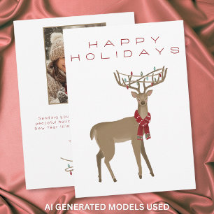 Whimsical Minimal Reindeer Happy Holidays Photo Holiday Card