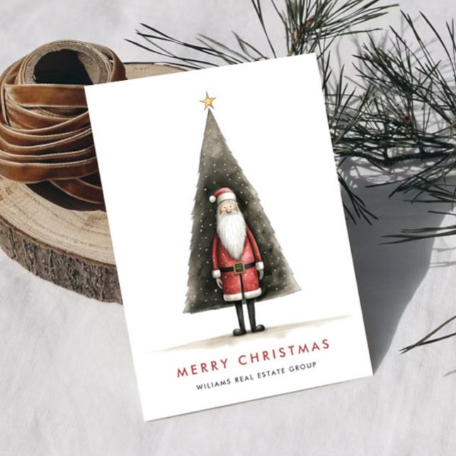 Whimsical Minimal Santa Claus Christmas Corporate Holiday Card (Creator Uploaded)