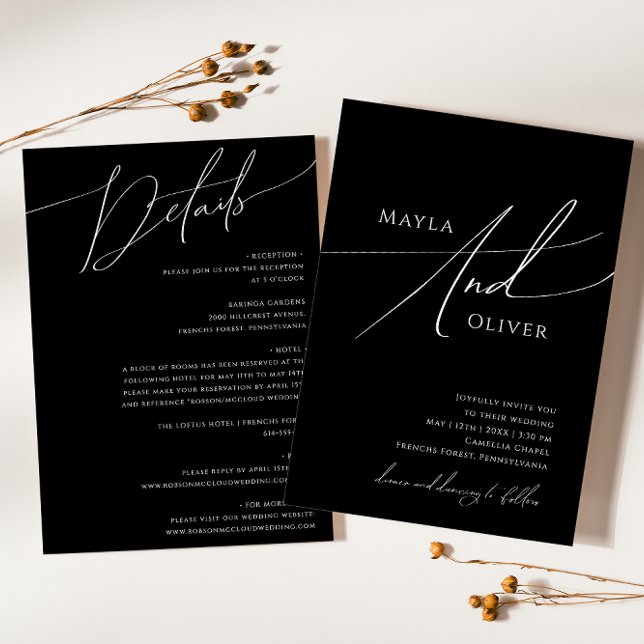 Whimsical Minimal Script Black All In One Wedding Invitation (Creator Uploaded)