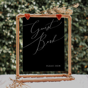 Whimsical Minimal Script   Black Guest Book Sign
