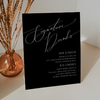 Whimsical Minimal Script | Black Signature Drinks Pedestal Sign