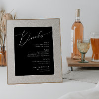 Whimsical Minimal Script Black Wedding Drinks Menu