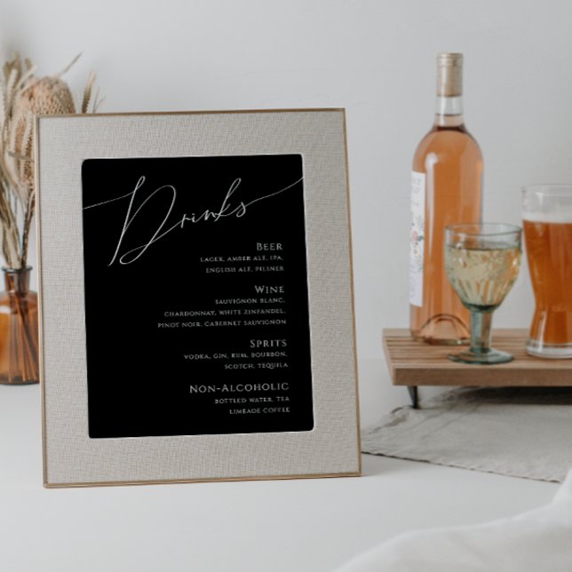 Whimsical Minimal Script Black Wedding Drinks Menu Poster (Creator Uploaded)