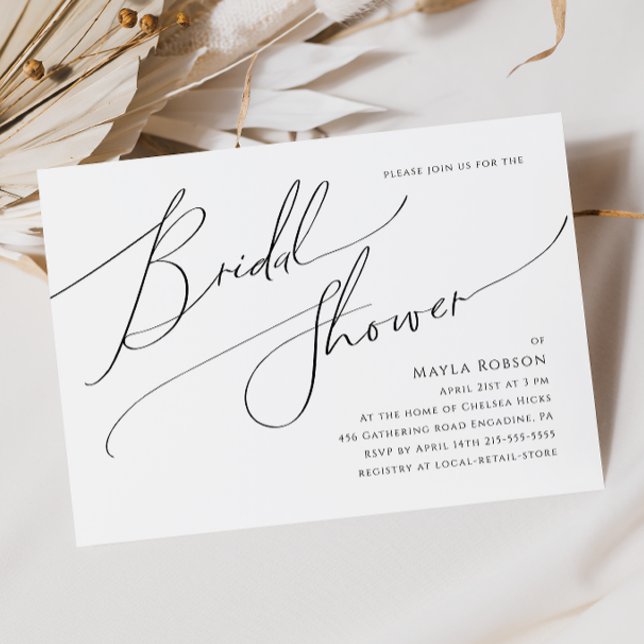 Whimsical Minimal Script Horizontal Bridal Shower Invitation (Creator Uploaded)