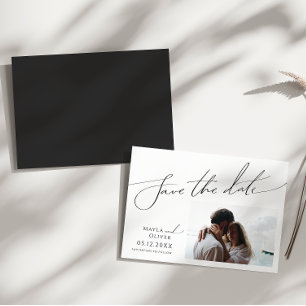 Whimsical Minimal Script Horizontal Save The Date Magnetic Invitation