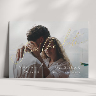Whimsical Minimal Script Photo Save The Date Foil 